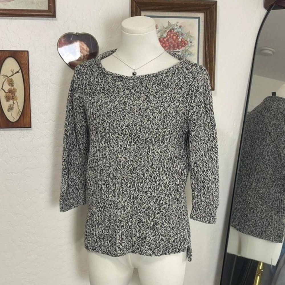 Lauren Jeans Co Ralph Lauren Sweater Womens M Black White Marled Knit Boat Neck